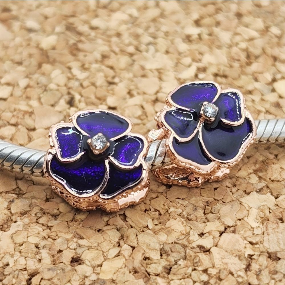 3/$30 ❤️ ROSE GOLD AND PURPLE PANSY FLOWER CHARMS FOR PANDORA BRACELETS
